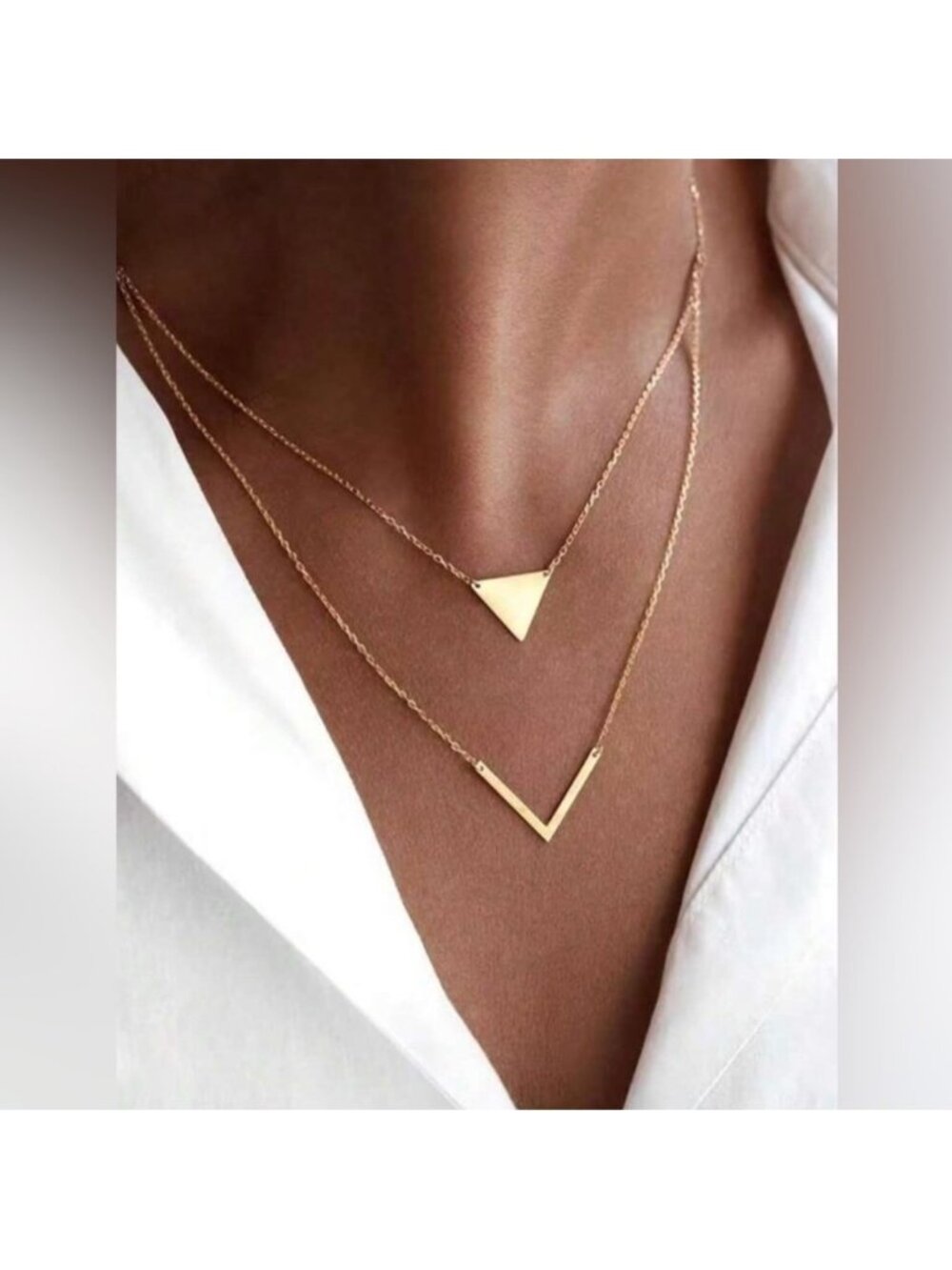 Gold Plated Stainless Steel Triangle Geometric Layered Necklace